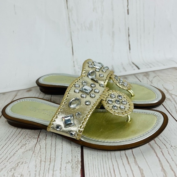 Mila Paoli Italian leather jeweled sandals metallic gold and silver 6.5 - Picture 1 of 7